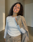 Longshirt mit Spitzenbesatz in Sand