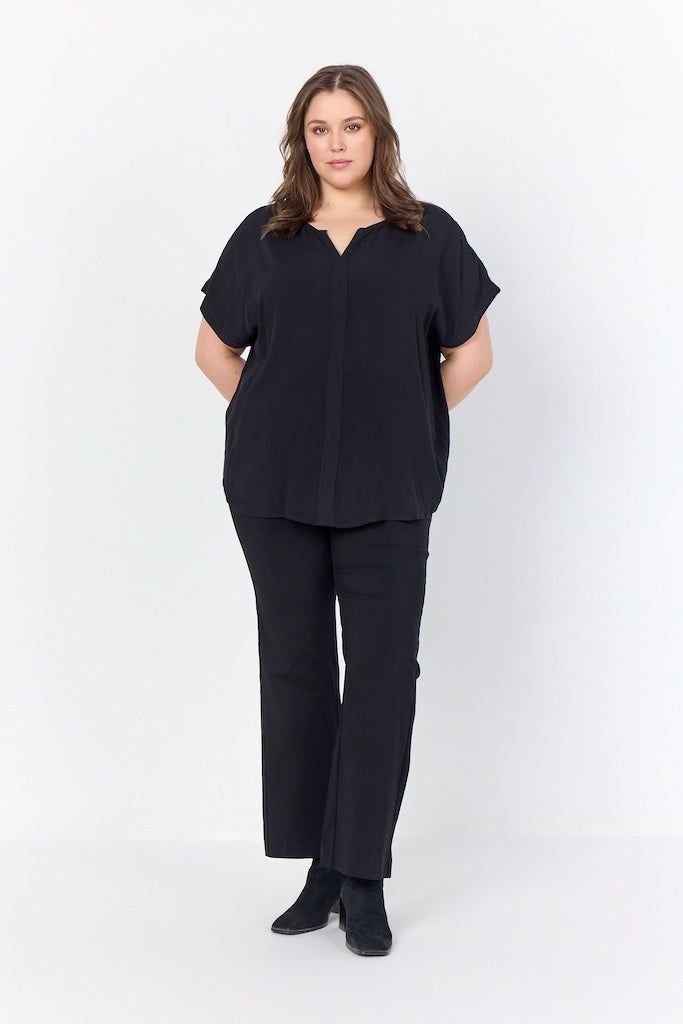 Basic Bluse mit V-Ausschnitt in Schwarz