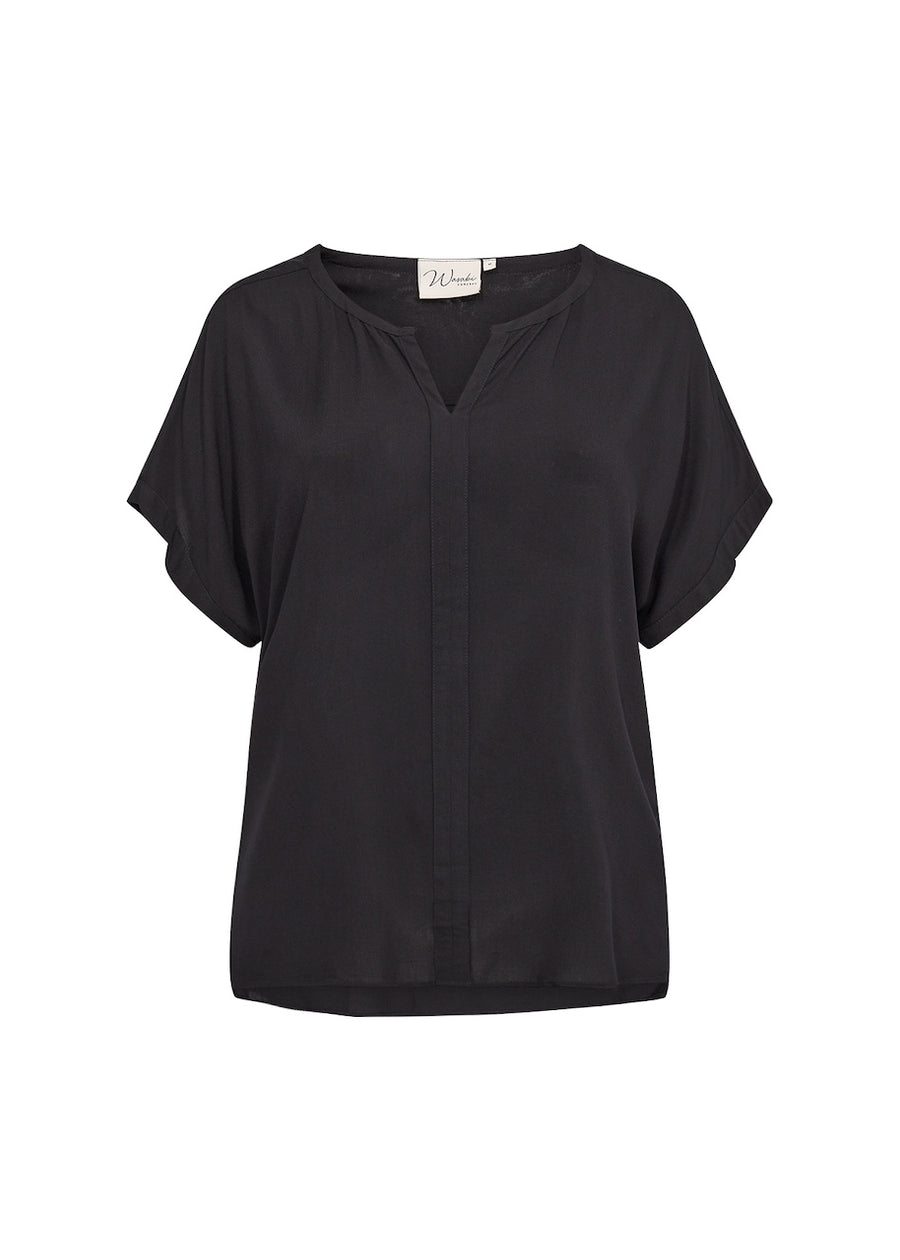 Basic Bluse mit V-Ausschnitt in Schwarz