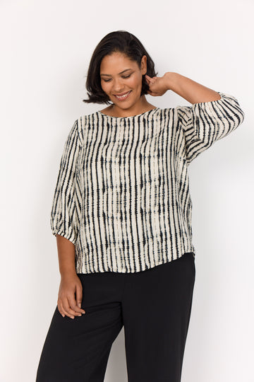 Plus Size Bluse mit abstraktem Print und 3/4 Ärmeln