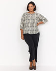 Plus Size Bluse mit abstraktem Print und 3/4 Ärmeln