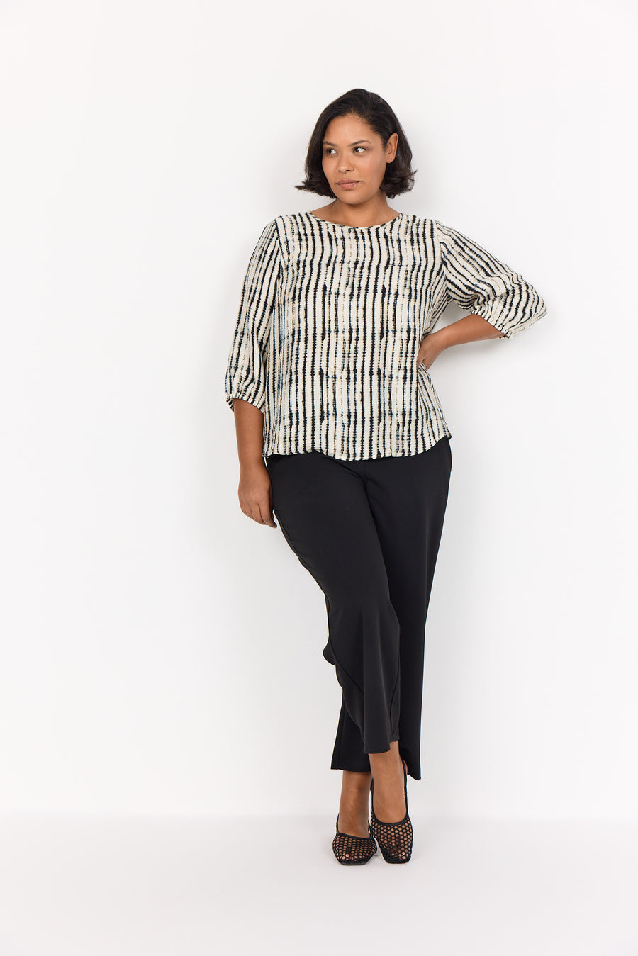 Plus Size Bluse mit abstraktem Print und 3/4 Ärmeln