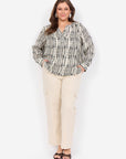 Plus Size Bluse mit abstraktem Print und V-Ausschnitt