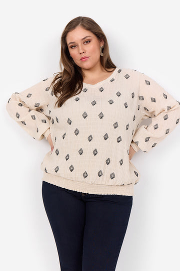 Plus Size Krepp Bluse mit elastischem Bündchen