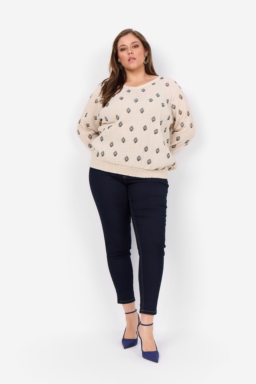 Plus Size Krepp Bluse mit elastischem Bündchen