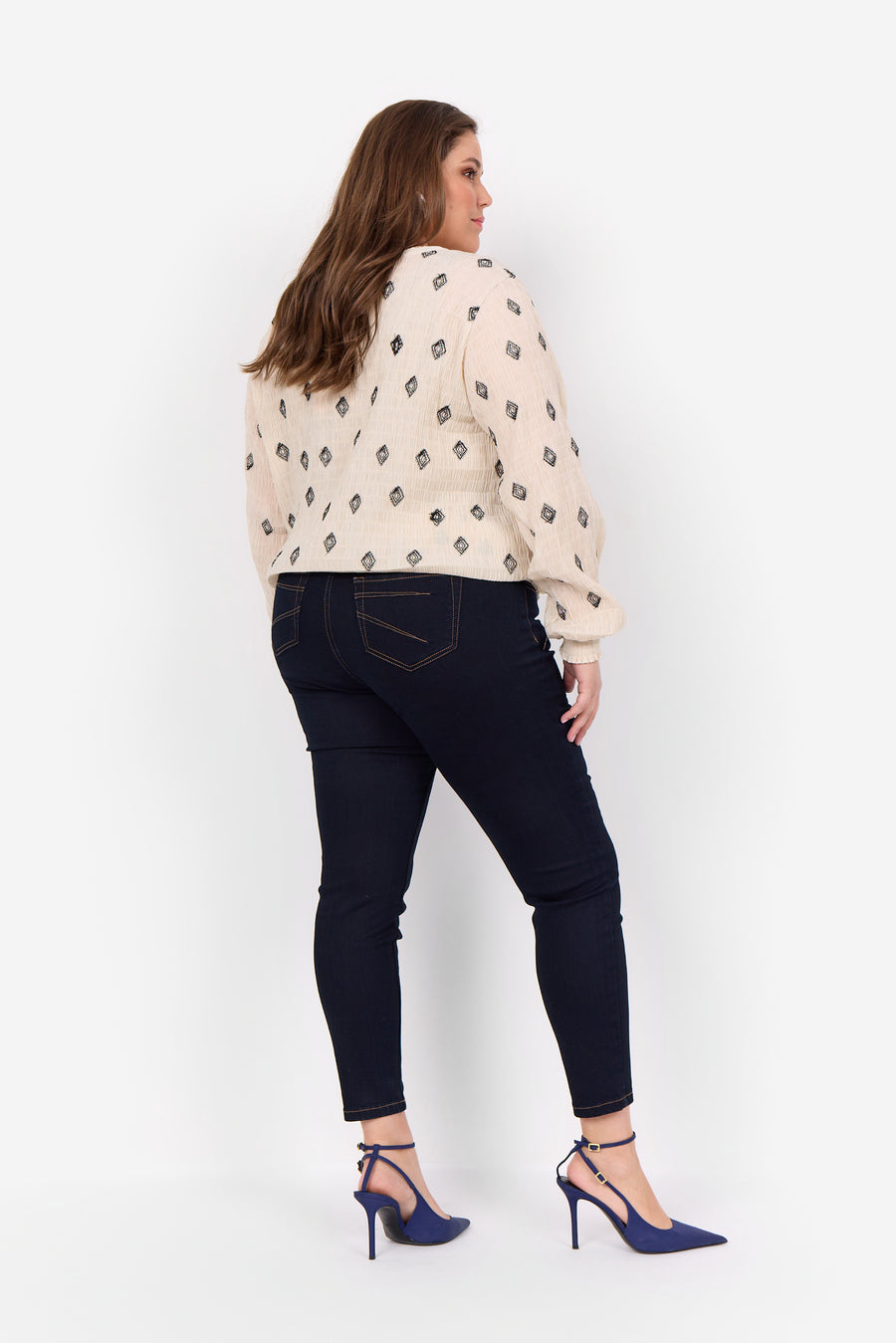 Plus Size Krepp Bluse mit elastischem Bündchen