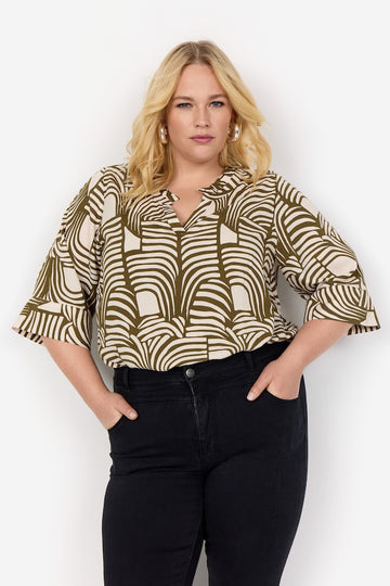 Plus Size Bluse mit V-Ausschnitt und abstraktem Print