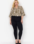 Plus Size Bluse mit V-Ausschnitt und abstraktem Print