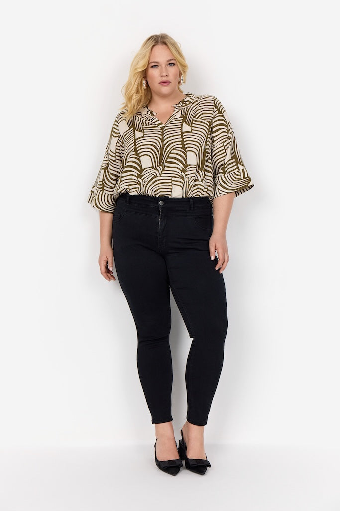 Plus Size Bluse mit V-Ausschnitt und abstraktem Print