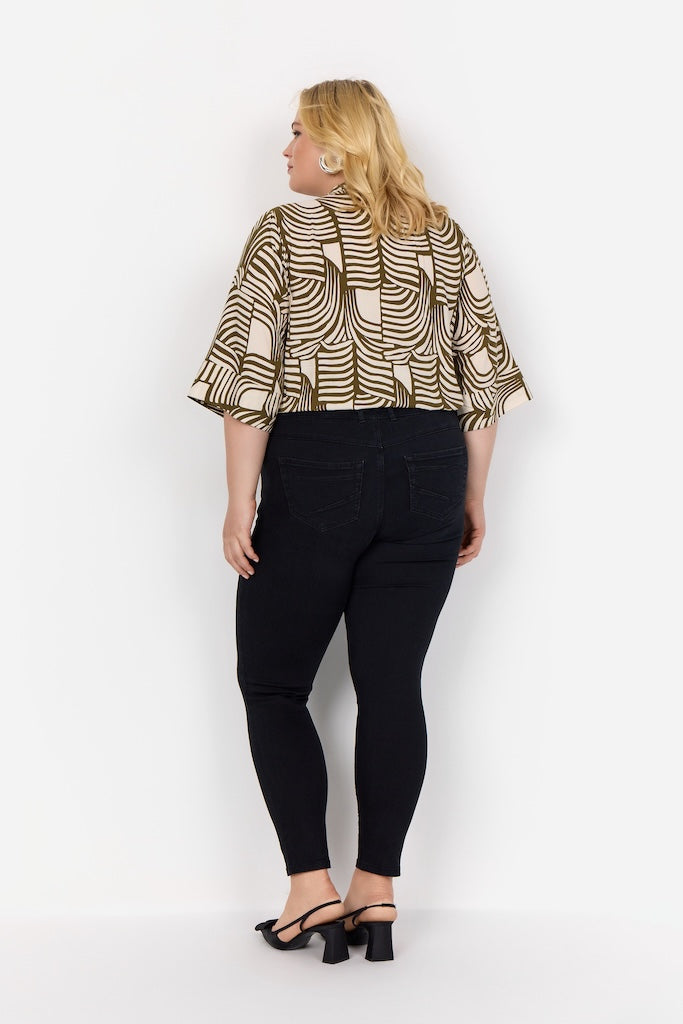 Plus Size Bluse mit V-Ausschnitt und abstraktem Print