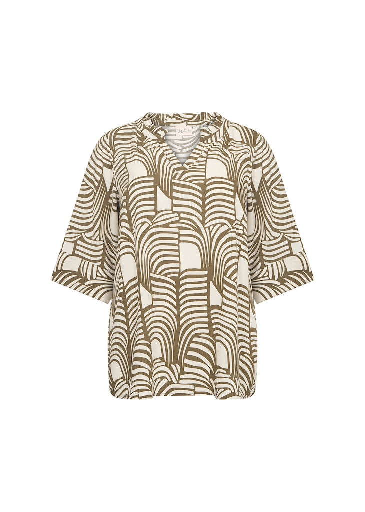 Plus Size Bluse mit V-Ausschnitt und abstraktem Print