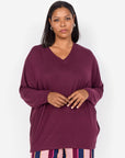 Plus Size Basic Langarmshirt in Aubergine