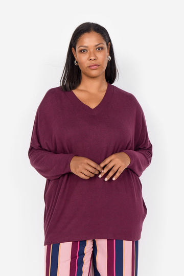 Plus Size Basic Langarmshirt in Aubergine