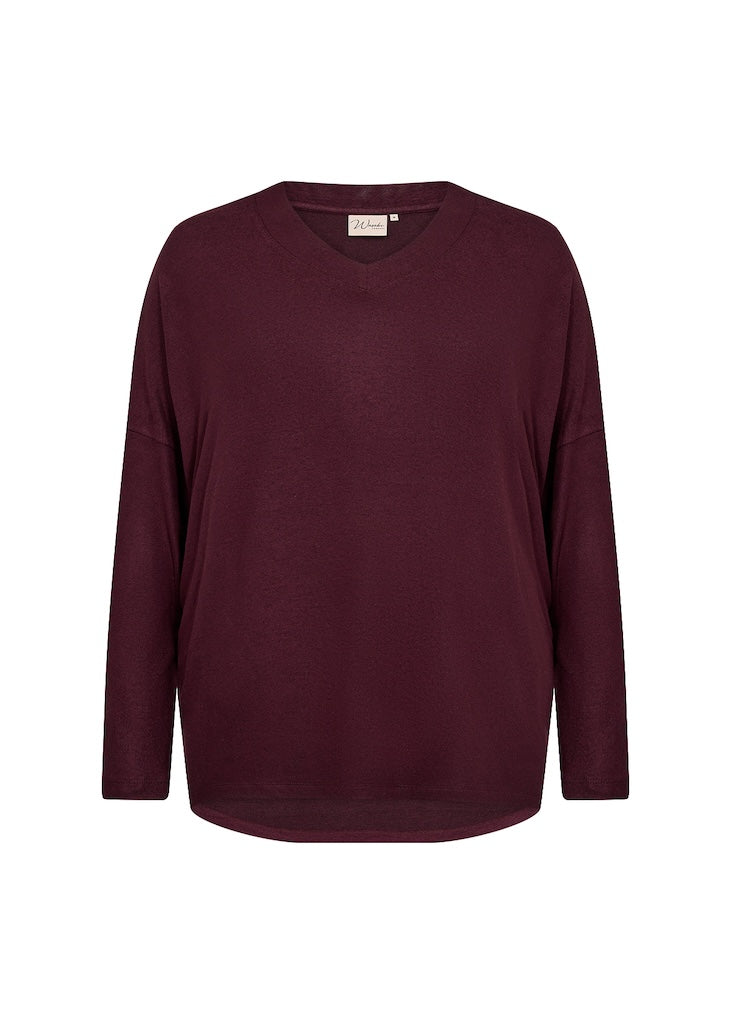 Plus Size Basic Langarmshirt in Aubergine