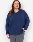 Plus Size Basic Langarmshirt in Dunkelblau