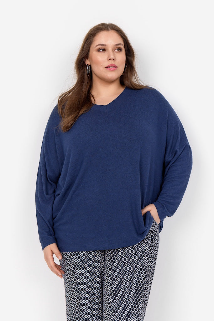 Plus Size Basic Langarmshirt in Dunkelblau