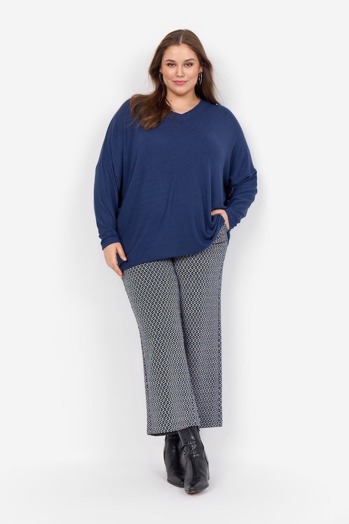 Plus Size Basic Langarmshirt in Dunkelblau