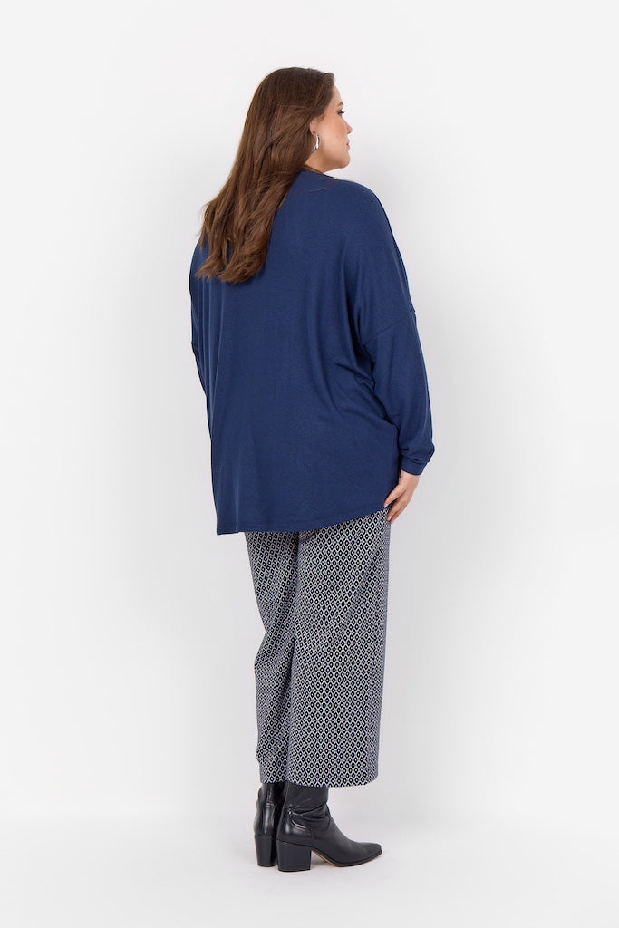 Plus Size Basic Langarmshirt in Dunkelblau