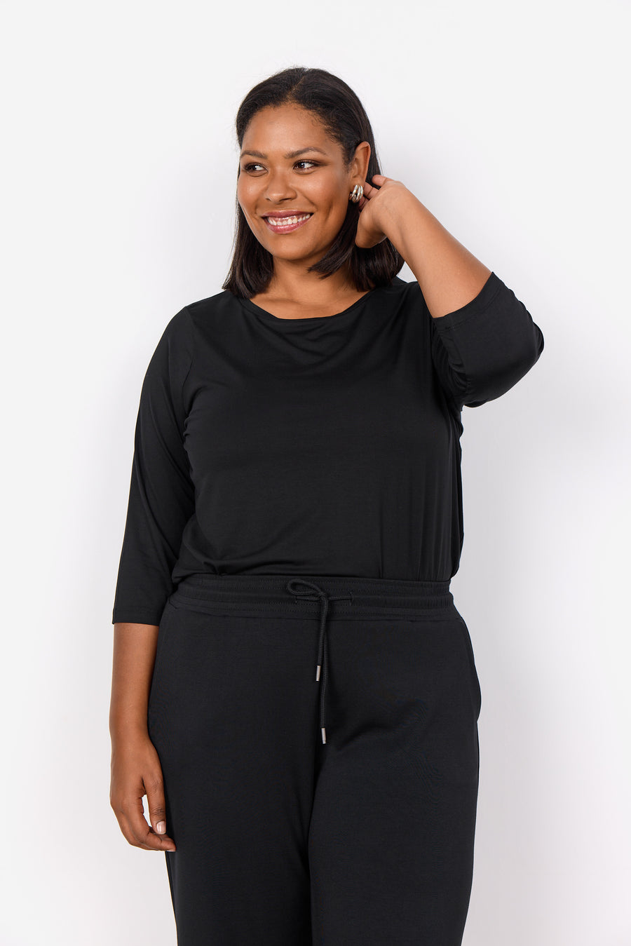 Shirt mit 3/4 Ärmeln in Schwarz