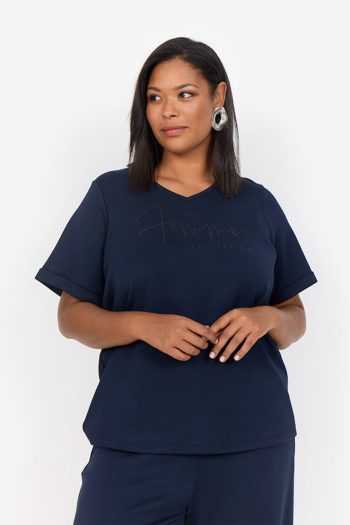 Sweatshirt mit Aufdruck in Dunkelblau Plus Size