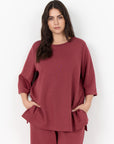 Shirt mit Dreiviertel-Ärmeln in Blutrot