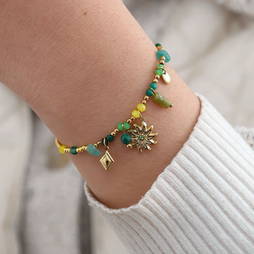Sonnen-Armband mit grünen Perlen